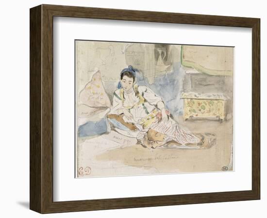 Femme arabe assise sur des coussins ; Etude pour les "Femmes d'Alger"-Eugene Delacroix-Framed Giclee Print