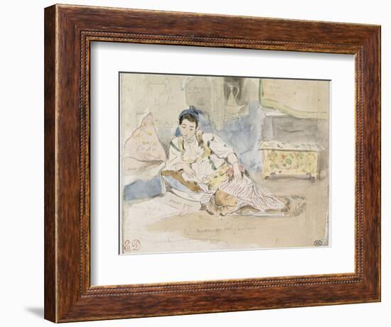 Femme arabe assise sur des coussins ; Etude pour les "Femmes d'Alger"-Eugene Delacroix-Framed Giclee Print