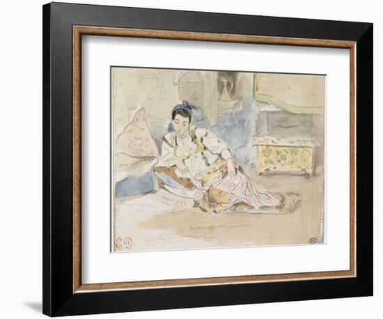 Femme arabe assise sur des coussins ; Etude pour les "Femmes d'Alger"-Eugene Delacroix-Framed Giclee Print