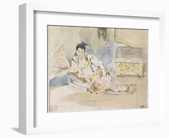 Femme arabe assise sur des coussins ; Etude pour les "Femmes d'Alger"-Eugene Delacroix-Framed Giclee Print