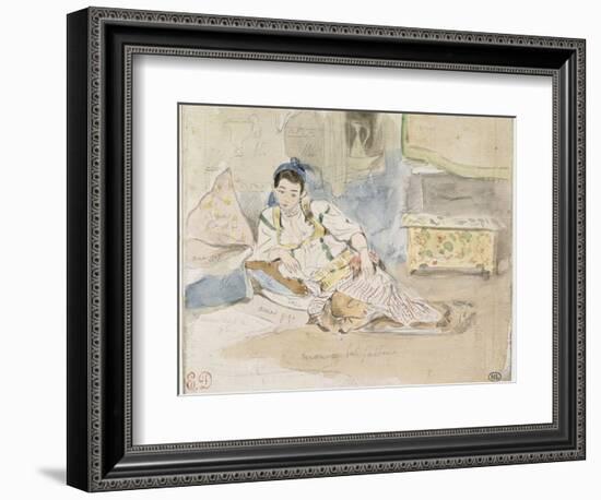 Femme arabe assise sur des coussins ; Etude pour les "Femmes d'Alger"-Eugene Delacroix-Framed Giclee Print