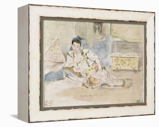 Femme arabe assise sur des coussins ; Etude pour les "Femmes d'Alger"-Eugene Delacroix-Framed Premier Image Canvas