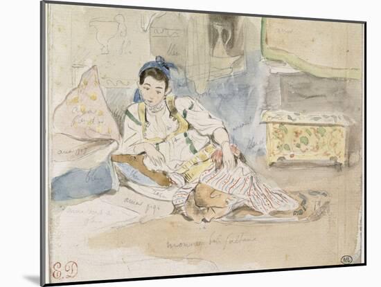 Femme arabe assise sur des coussins ; Etude pour les "Femmes d'Alger"-Eugene Delacroix-Mounted Giclee Print