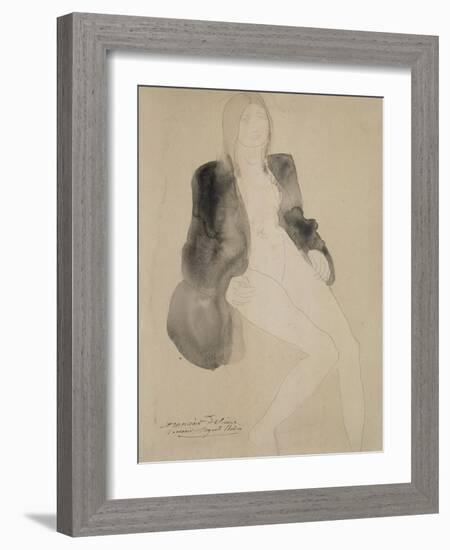 Femme assise nue sous une veste-Auguste Rodin-Framed Giclee Print