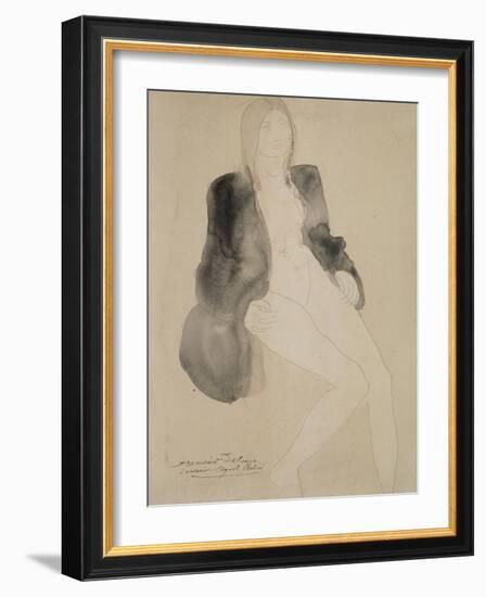 Femme assise nue sous une veste-Auguste Rodin-Framed Giclee Print