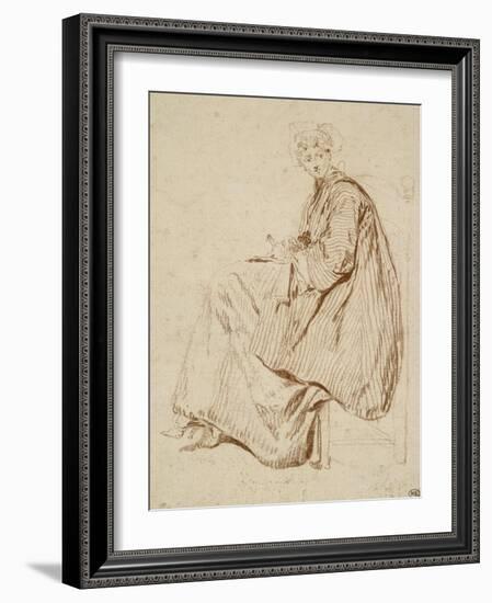 Femme assise tournée vers la gauche-Nicolas Lancret-Framed Giclee Print