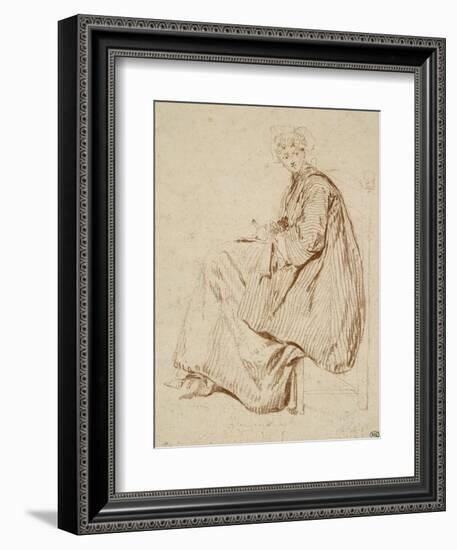 Femme assise tournée vers la gauche-Nicolas Lancret-Framed Giclee Print