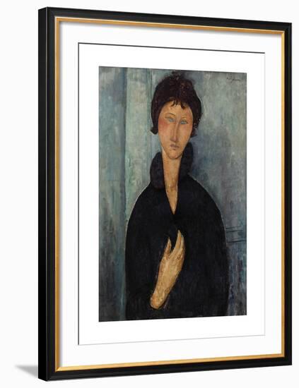 Femme aux yeux bleus-Amedeo Modigliani-Framed Premium Giclee Print