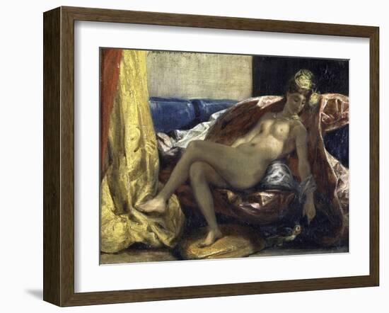 Femme Caressant Un Perroquet-Eugene Delacroix-Framed Giclee Print