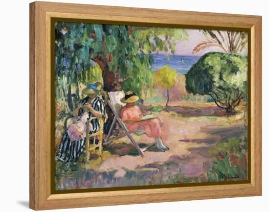 Femme cousant (Woman Sewing)-Henri Lebasque-Framed Premier Image Canvas