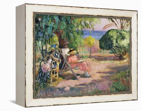 Femme cousant (Woman Sewing)-Henri Lebasque-Framed Premier Image Canvas