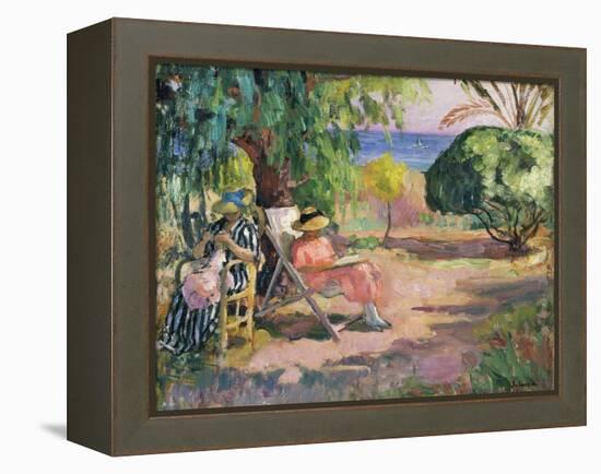 Femme cousant (Woman Sewing)-Henri Lebasque-Framed Premier Image Canvas