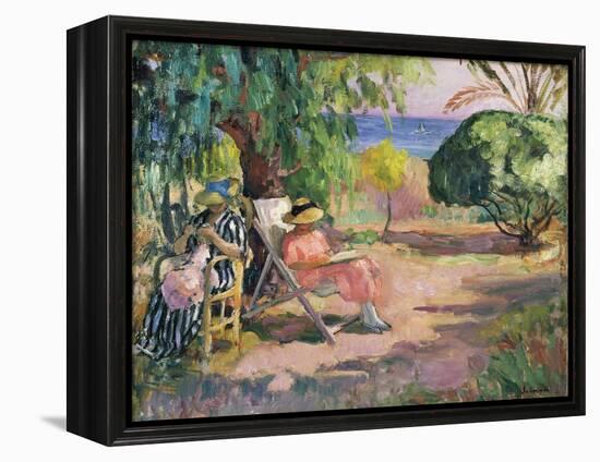 Femme cousant (Woman Sewing)-Henri Lebasque-Framed Premier Image Canvas