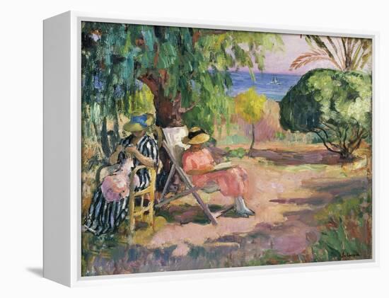 Femme cousant (Woman Sewing)-Henri Lebasque-Framed Premier Image Canvas