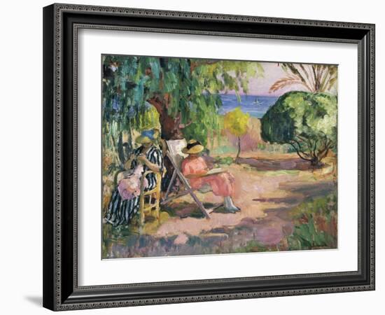 Femme cousant (Woman Sewing)-Henri Lebasque-Framed Giclee Print