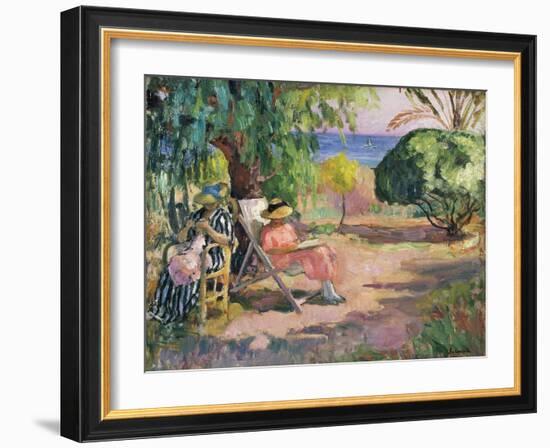 Femme cousant (Woman Sewing)-Henri Lebasque-Framed Giclee Print