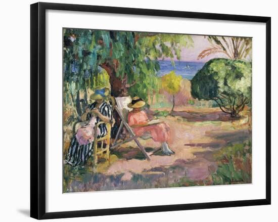 Femme cousant (Woman Sewing)-Henri Lebasque-Framed Giclee Print