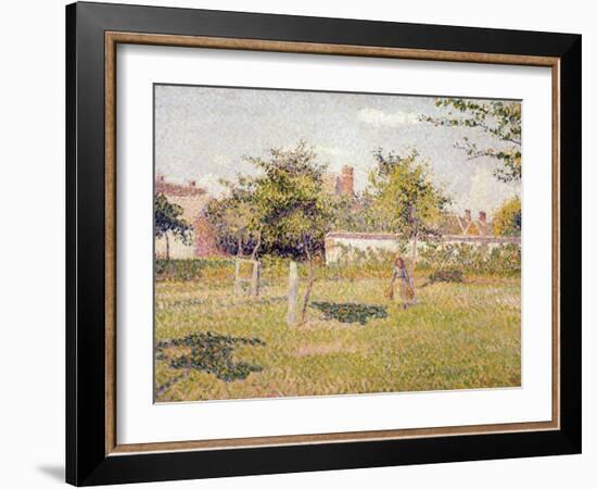 Femme dans un clos, soleil de printemps dans le pré à Eragny-Camille Pissarro-Framed Giclee Print