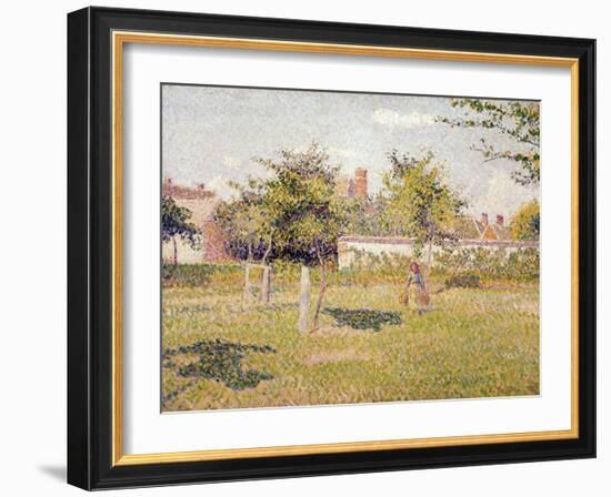 Femme dans un clos, soleil de printemps dans le pré à Eragny-Camille Pissarro-Framed Giclee Print