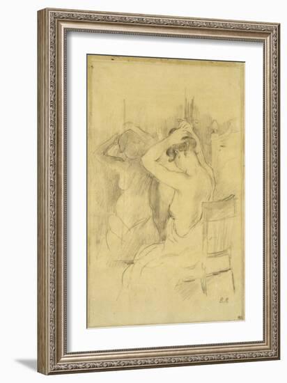 Femme demi-nue,vue de dos se coiffant une glace reflétant son corps-Berthe Morisot-Framed Giclee Print