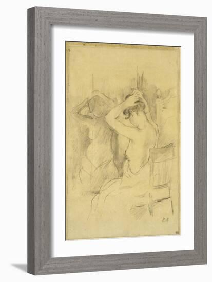 Femme demi-nue,vue de dos se coiffant une glace reflétant son corps-Berthe Morisot-Framed Giclee Print