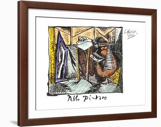 Femme Dessinant Femme Assoupie-Pablo Picasso-Framed Collectable Print