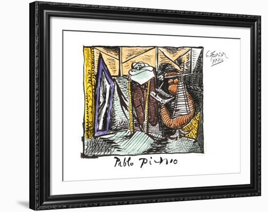 Femme Dessinant Femme Assoupie-Pablo Picasso-Framed Collectable Print