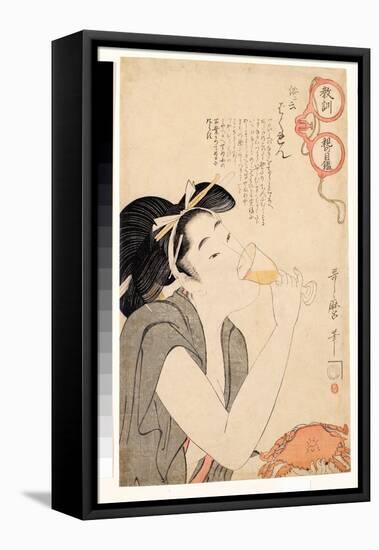 Femme Devergondee Buvant Un Verre De Vin - Serie  A Travers Les Lunettes Moralisatrices Des Parents-Kitagawa Utamaro-Framed Premier Image Canvas