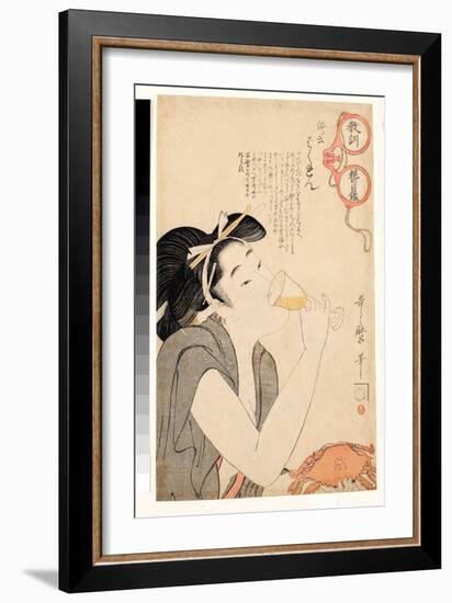 Femme Devergondee Buvant Un Verre De Vin - Serie  A Travers Les Lunettes Moralisatrices Des Parents-Kitagawa Utamaro-Framed Giclee Print