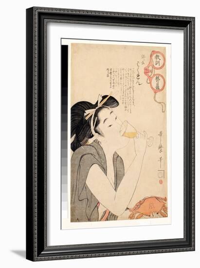 Femme Devergondee Buvant Un Verre De Vin - Serie  A Travers Les Lunettes Moralisatrices Des Parents-Kitagawa Utamaro-Framed Giclee Print