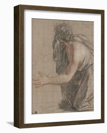 Femme drapée agenouillée, se retournant en ouvrant les bras-Antoine Coypel-Framed Giclee Print