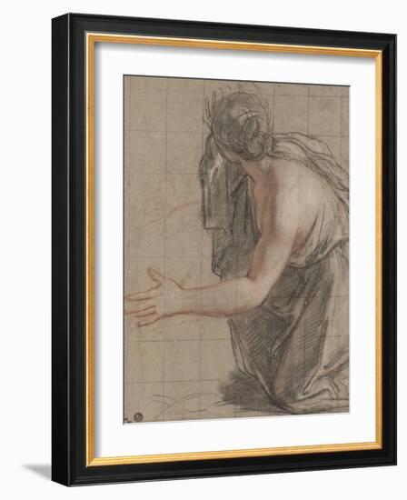 Femme drapée agenouillée, se retournant en ouvrant les bras-Antoine Coypel-Framed Giclee Print