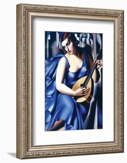 Femme en Bleu Avec Guitare-Tamara de Lempicka-Framed Premium Giclee Print