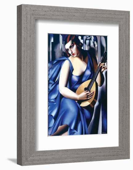 Femme en Bleu Avec Guitare-Tamara de Lempicka-Framed Premium Giclee Print