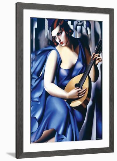 Femme en Bleu Avec Guitare-Tamara de Lempicka-Framed Premium Giclee Print