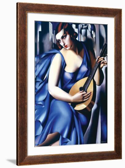 Femme en Bleu Avec Guitare-Tamara de Lempicka-Framed Premium Giclee Print