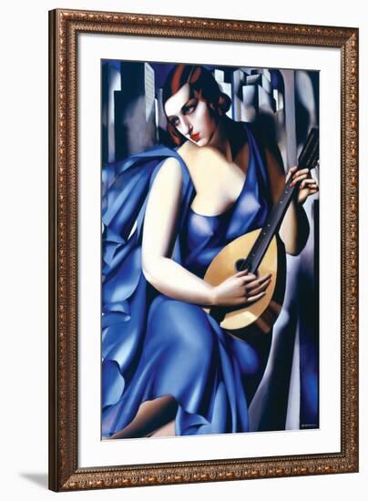 Femme en Bleu Avec Guitare-Tamara de Lempicka-Framed Premium Giclee Print