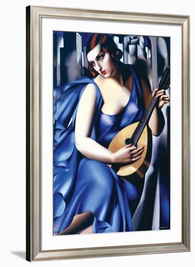 Femme en Bleu Avec Guitare-Tamara de Lempicka-Framed Premium Giclee Print