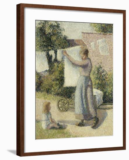 Femme étendant du linge-Camille Pissarro-Framed Giclee Print