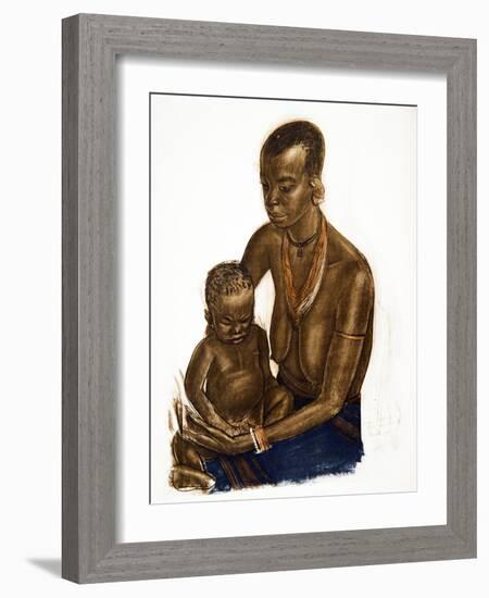 Femme M'gogo Avec Son Enfant (Dodoma), from Dessins Et Peintures D'afrique, Executes Au Cours De L'-Alexander Yakovlev-Framed Giclee Print