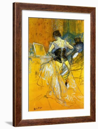 Femme Mettant Son Corset-Henri de Toulouse-Lautrec-Framed Art Print