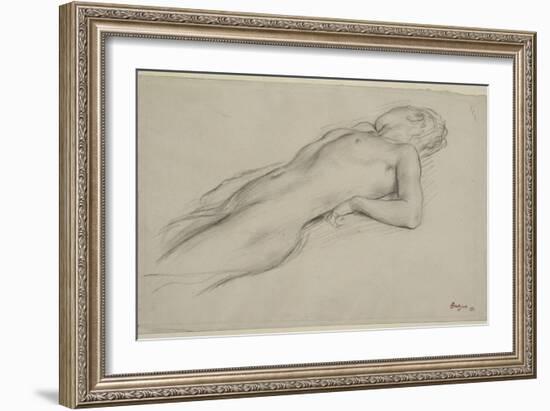 Femme nue allongée sur le dos, étude pour Scène de guerre-Edgar Degas-Framed Giclee Print