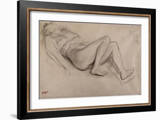 Femme nue, allongée sur le dos, étude pour Scène de guerre-Edgar Degas-Framed Giclee Print