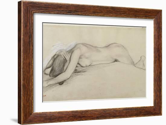 Femme nue allongée sur le ventre, la tête entre les bras-Edgar Degas-Framed Giclee Print