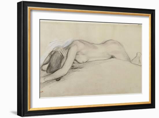 Femme nue allongée sur le ventre, la tête entre les bras-Edgar Degas-Framed Giclee Print