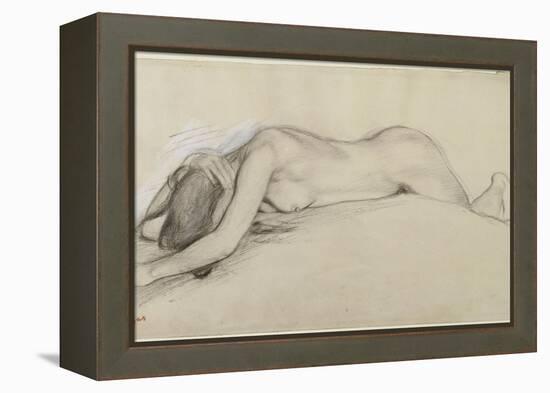 Femme nue allongée sur le ventre, la tête entre les bras-Edgar Degas-Framed Premier Image Canvas
