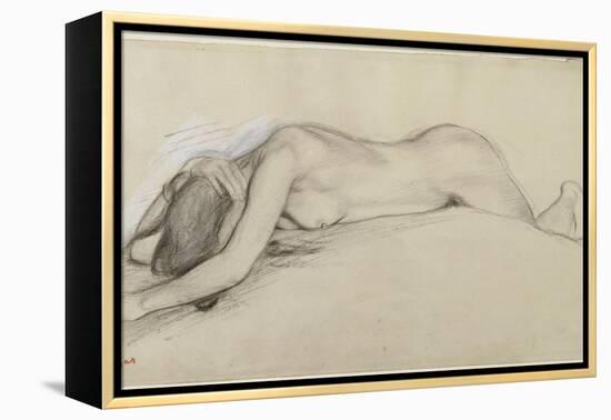 Femme nue allongée sur le ventre, la tête entre les bras-Edgar Degas-Framed Premier Image Canvas