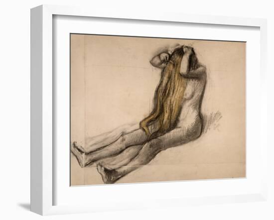 Femme nue, assise par terre, se peignant-Edgar Degas-Framed Giclee Print