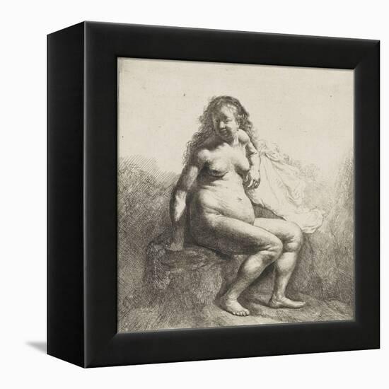 Femme nue assise sur une butte-Rembrandt van Rijn-Framed Premier Image Canvas