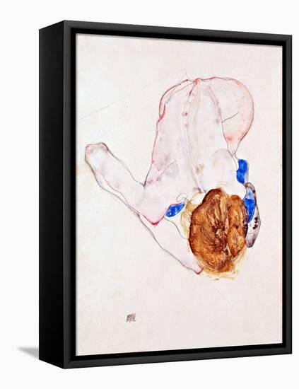 Femme Nue Aux Bas Bleus, Penchee Vers L'avant - Gouache Sur Papier De Egon Schiele (1890-1918), 191-Egon Schiele-Framed Premier Image Canvas